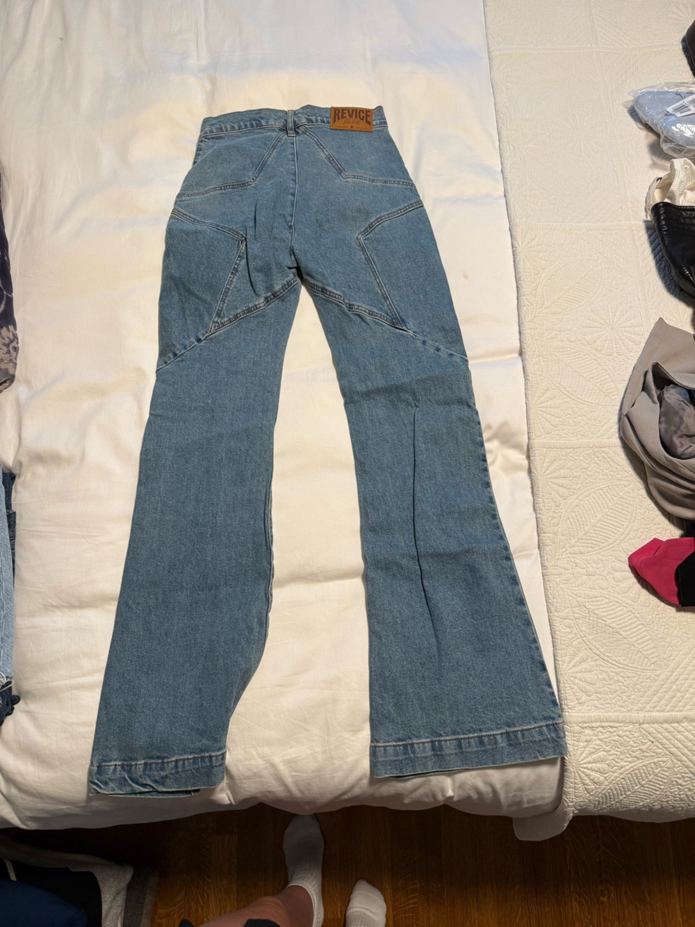 REVICE Venus Flares Light Blue Wide Leg Star-Back Jeans - Picture 4 of 5